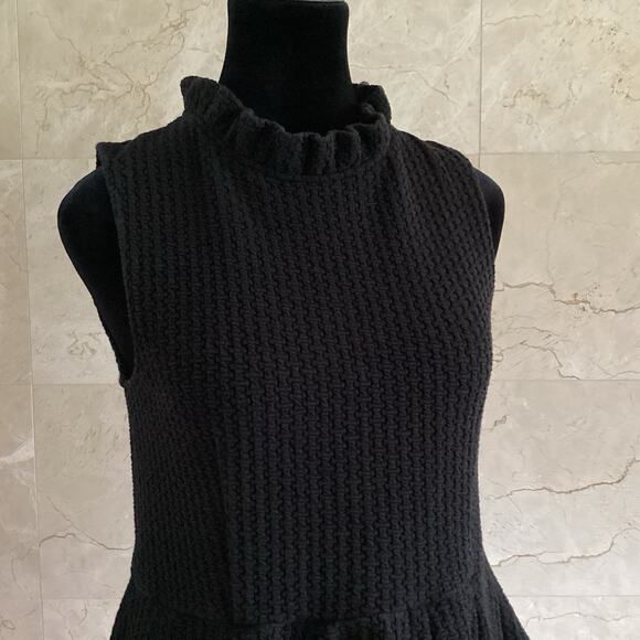 GANNI Pinnacle Mini Dress Medium Black Sleeveless Textured Mock Ruffle Neck Twee - Picture 13 of 14